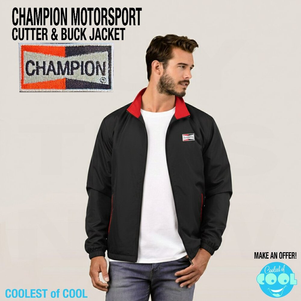 Vintage Champion spark plug jacket men's Medium Cutter & Buck Fleece lined coat